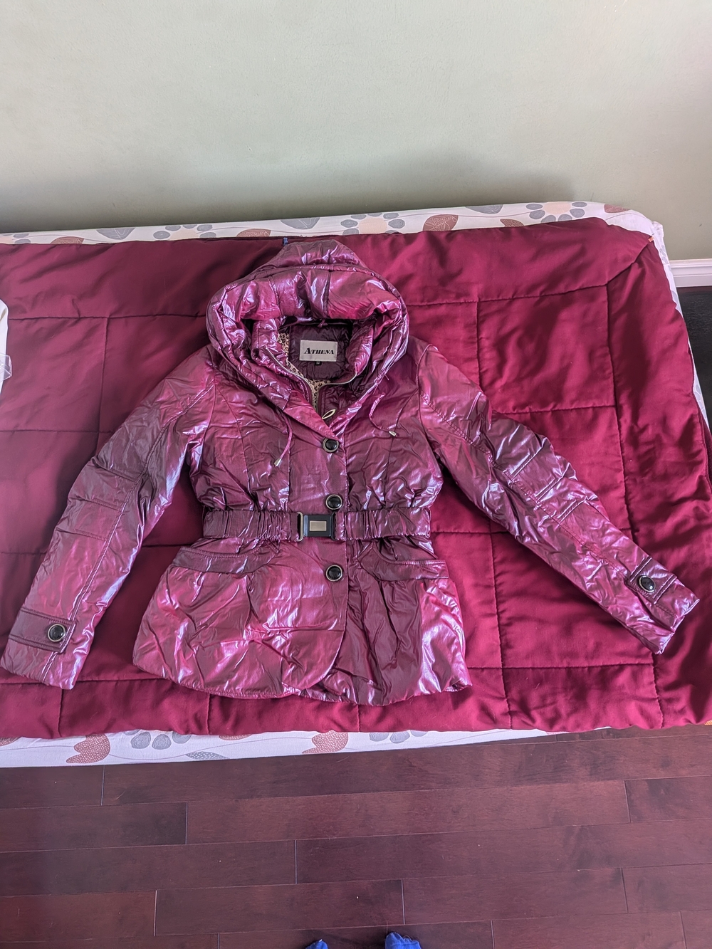 Metallic Pink Quilted Belted Puffer Jacket